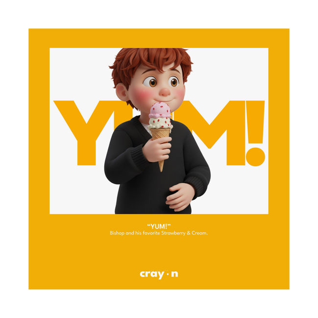 Bishop and his ice cream 18"x18" Poster (yellow)