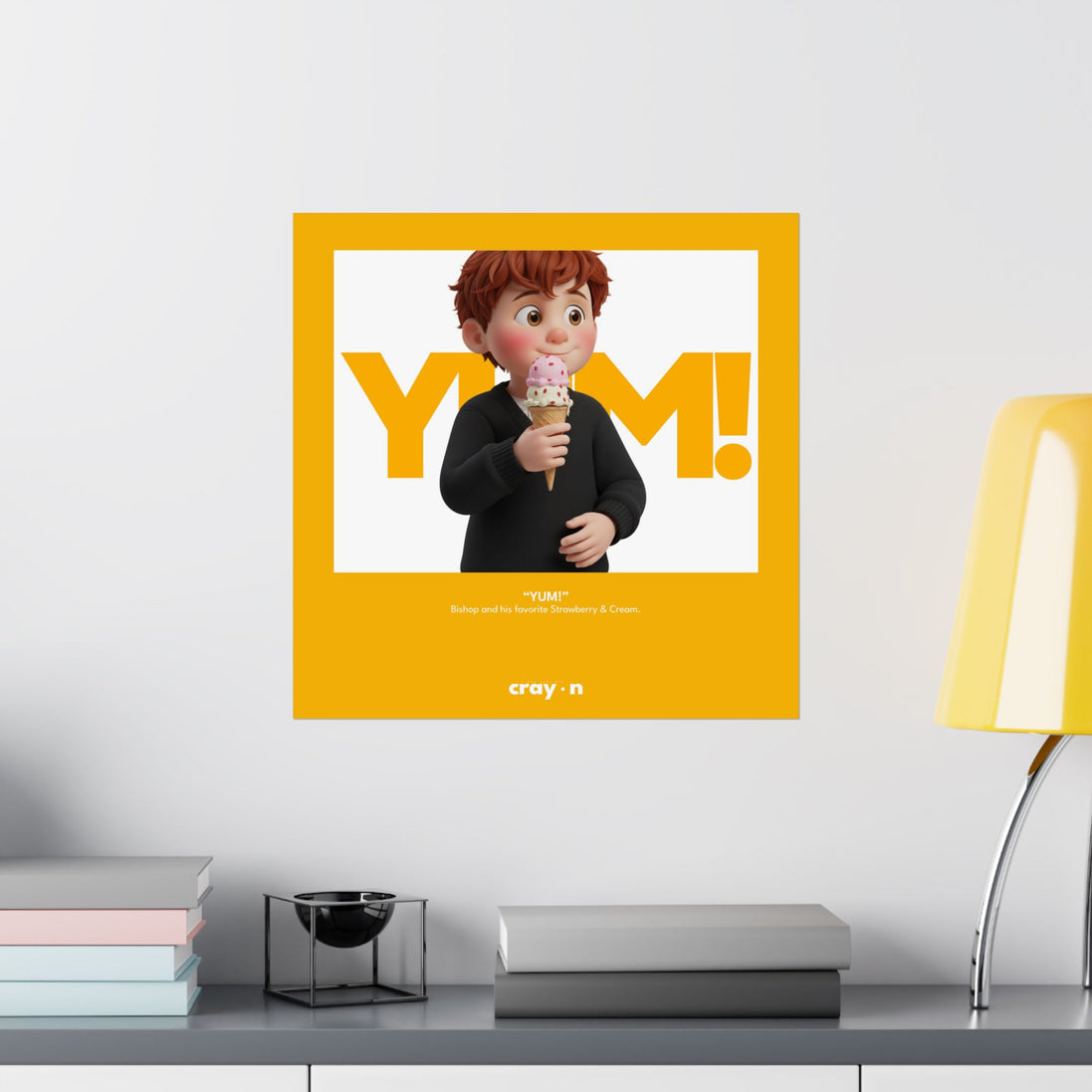 Bishop and his ice cream 18"x18" Poster (yellow)